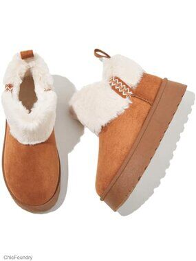 Faux Fur Lined Winter Snow Ankle Boots Platform Round Toe